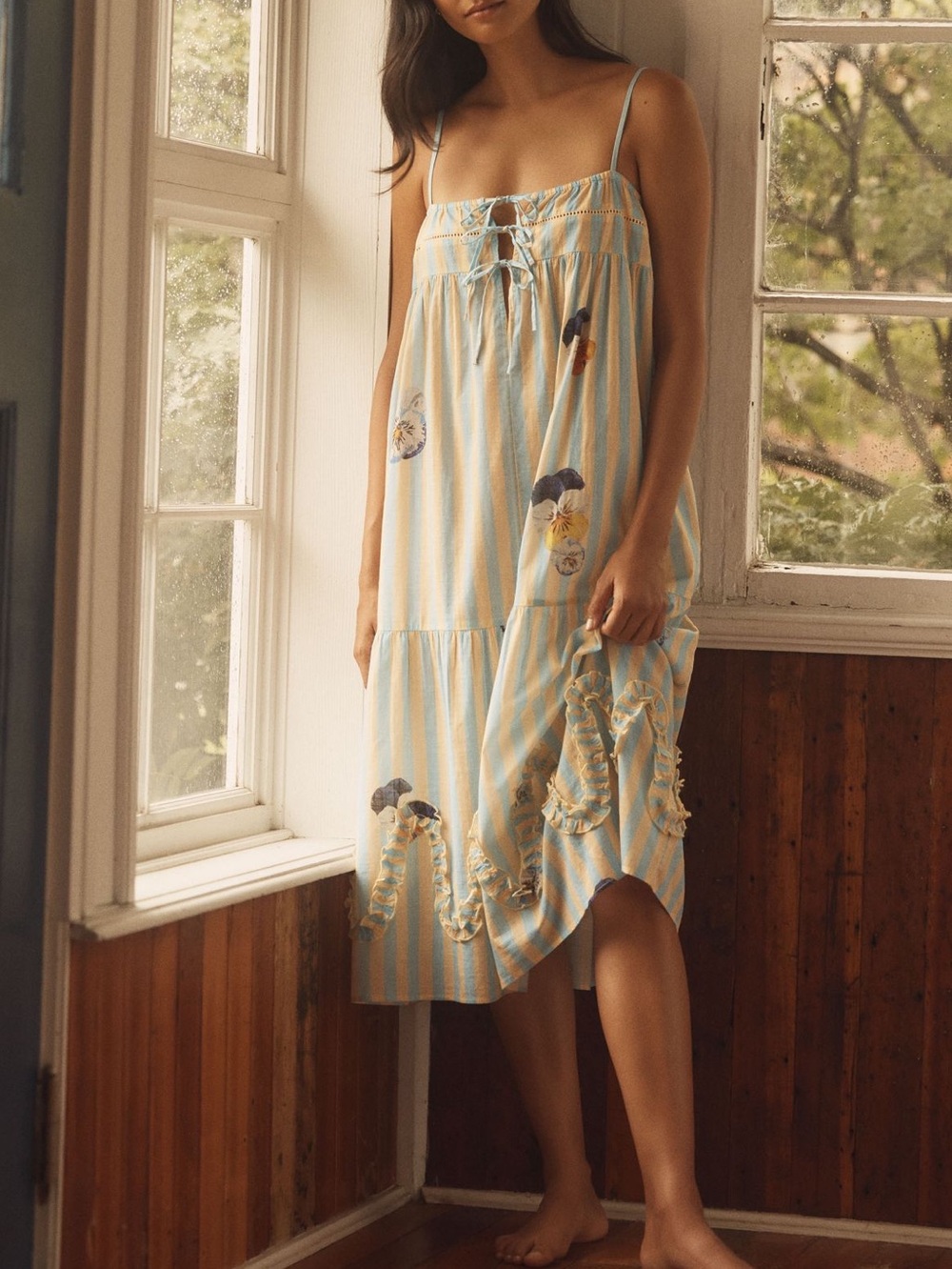 Anthropologie Nap Dress Pansies Lyrebird New Stripe Floral Pansy Print Large